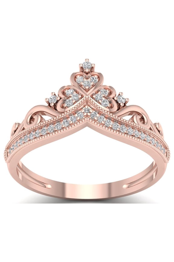 1/8ct TDW Diamond 10K Rose Gold Crown Fashion Ring