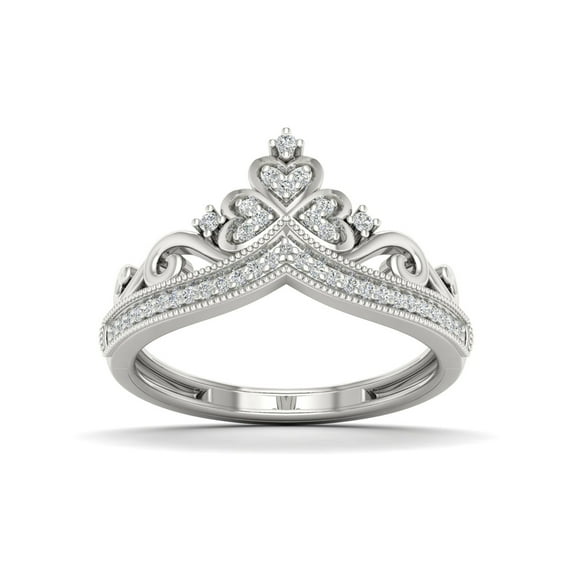 1/8ct TDW Diamond 10K White Gold Crown Fashion Ring