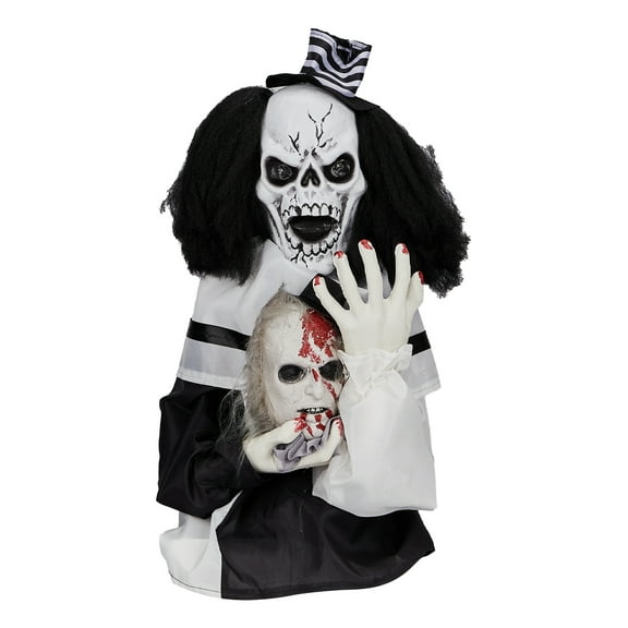 1.8ft Halloween Animated Scary Clown Decor  Sound-Activated with Red LED Eyes, Bouncing Motion & Creepy Voice, Battery-Powered for Indoor/Outdoor Tabletop/Yard/Party Use