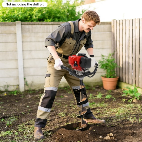 1.8kW Power,52cc Post Hole Digger with 2-Stroke Gasoline Engine, Anti-Slip Handle & Fuel Tank, Easy Start, Ideal for Fencing & Landscaping