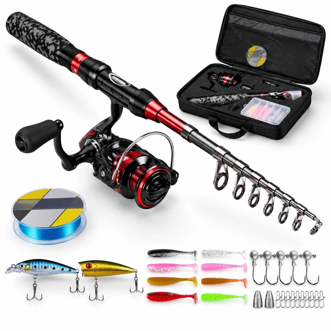1.8m/6ft Full Kit with Carrier Bag Telescopic Fishing Rod and Reel ...