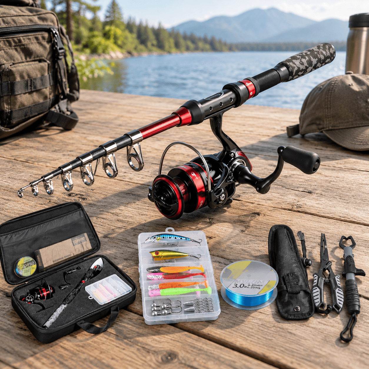 1.8m/6ft Full Kit with Fishing Tools Telescopic Carbon Fiber Fishing ...