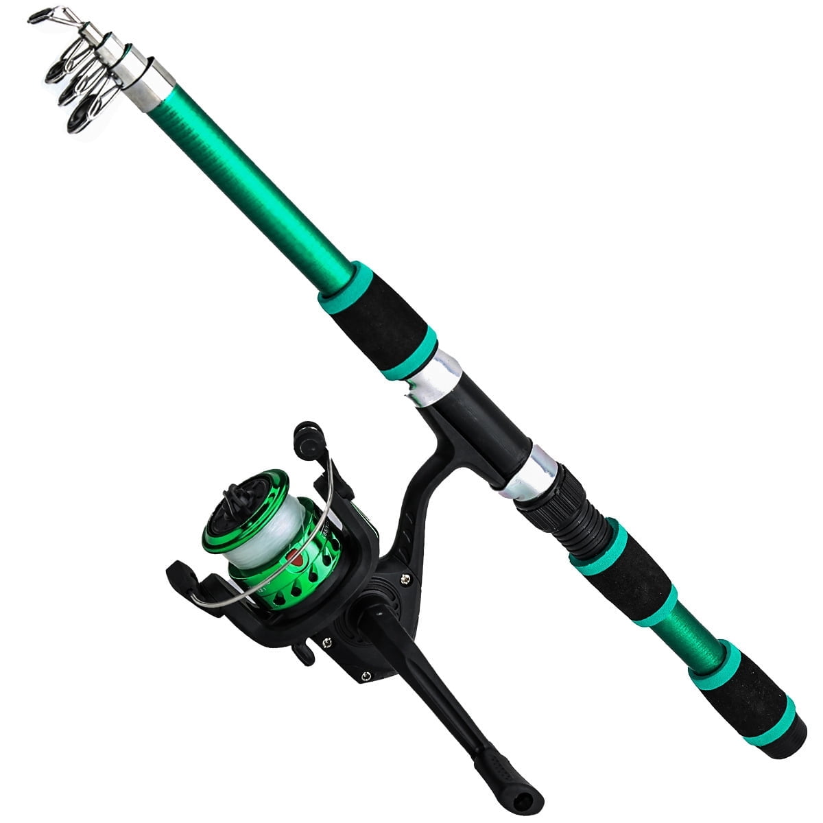 1.8m Fishing Pole Set Full Kits With Telescopic Fishing Rod And Spinning Reel , Fishing Rod and Reel Combo Full Kit ,Green