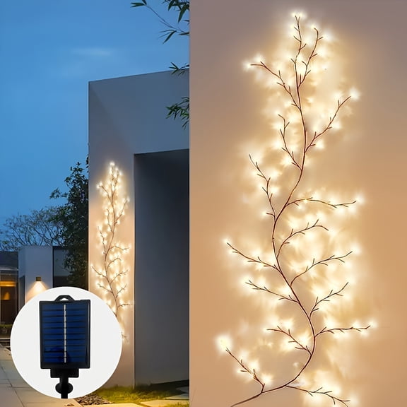 1.8m Solar Willow Vine Fairy Lights 96 LED 8 Lighting Modes Flexible Twig String Lights for Christmas Wedding Bedroom Camping Holiday Decor