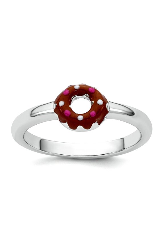 1.8mm 925 Sterling Silver Rhodium Plated Enamel Donut Ring Size 4 Ring - 1.7 Grams