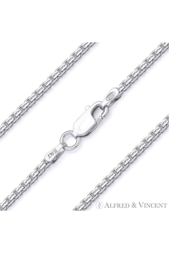 1.8mm Channeled Box Link Chain Necklace in .925 Sterling Silver w/ Rhodium