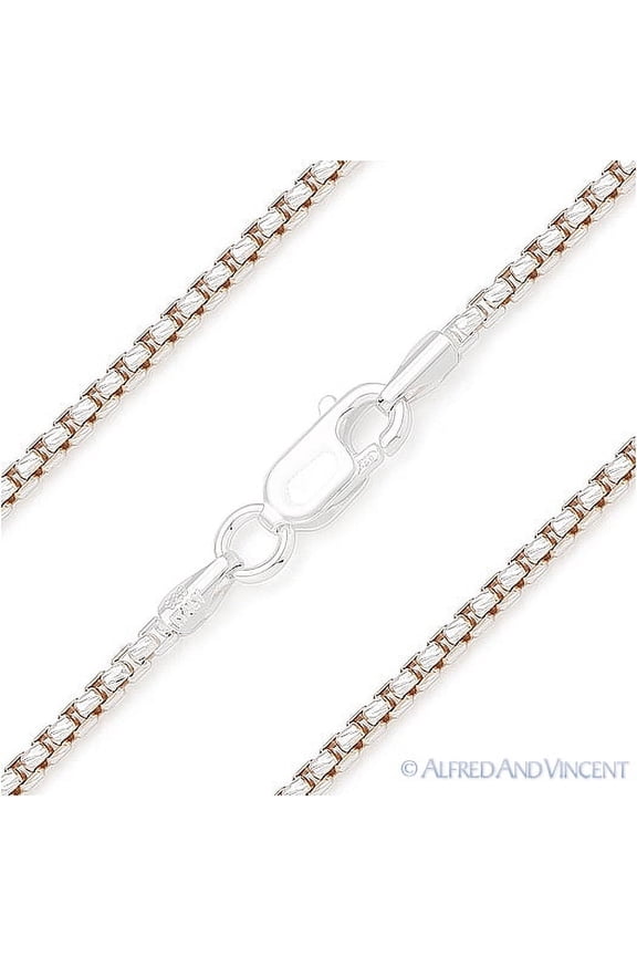 1.8mm Diamond-Cut Round-Box Chain Necklace in .925 Sterling Silver w/ 14k Rose Gold