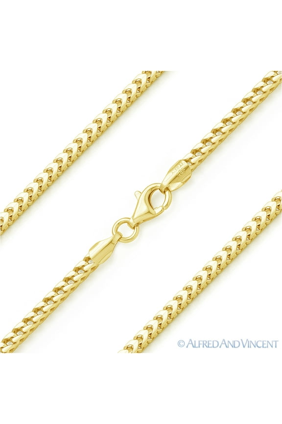 1.8mm Franco Arrow-Link Italian Chain Necklace in .925 Sterling Silver w/ 14k Yellow Gold