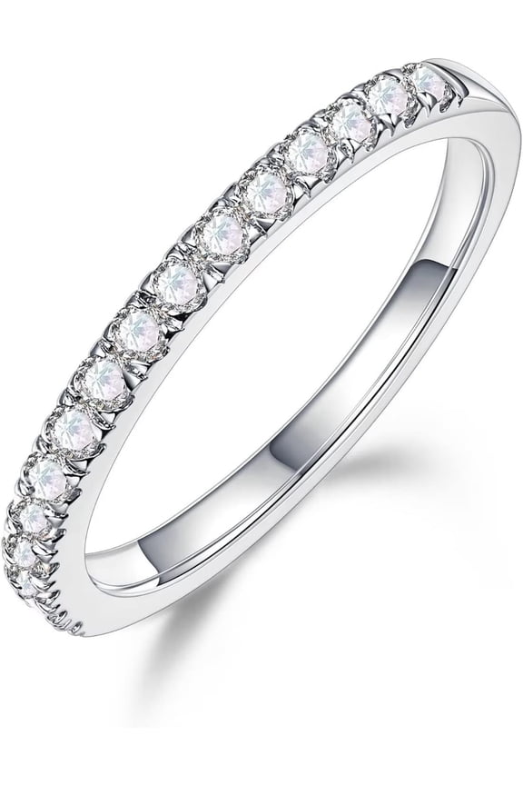 1.8mm Moissanite Half Eternity Ring for Women, 0.25-0.3ct Brilliant D Color VVS1 Clarity Lab Created Diamond Moissanite Stackable Engagement Promise Ring Gold Filled Half Eternity Ring Wedding Band