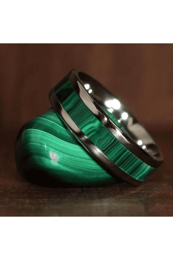 1 8mm Titanium Steel Men's Ring - Boho Style Green Pattern Stainless Steel Ring, Uncoated Single Ring,10,Green,10