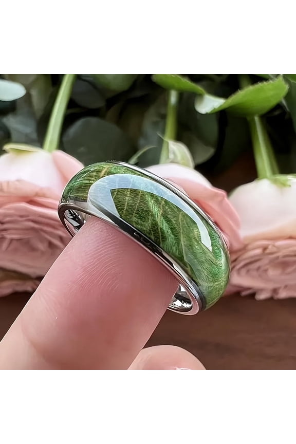 1 8mm Titanium Steel Men's Ring - Boho Style Green Pattern Stainless Steel Ring, Uncoated Single Ring,green