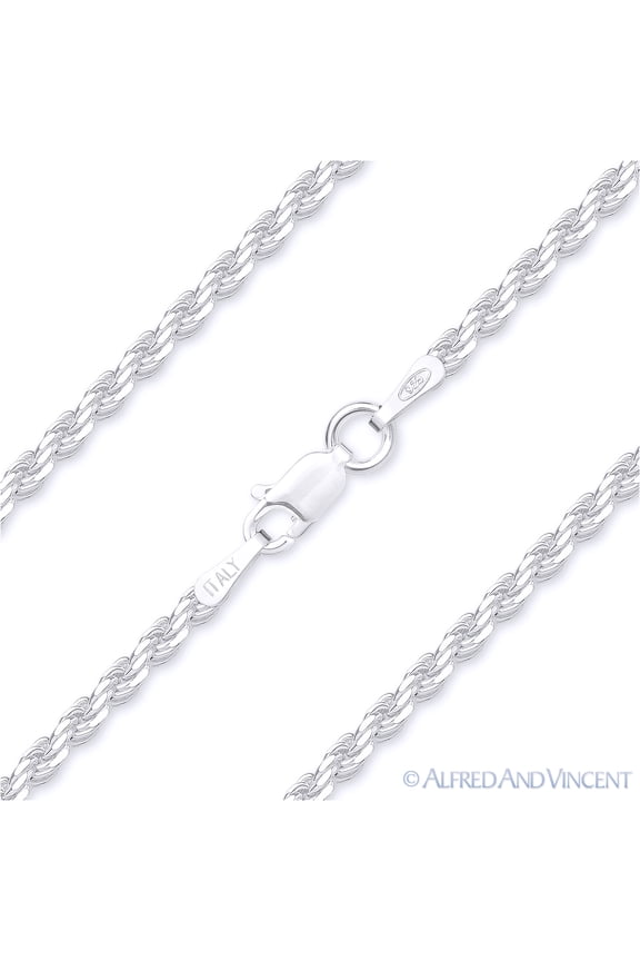 1.8mm Twist-Rope Diamond-Cut Link Italian Chain Bracelet in Solid .925 Sterling Silver