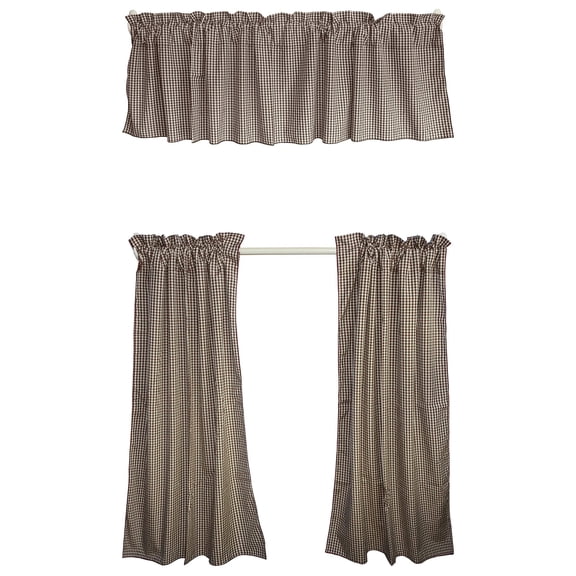 1/8th Inch Small Gingham Checkered Cotton 3 Piece Window Valance Curtain Set (17 Colors)