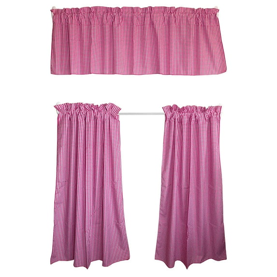 1/8th Inch Small Gingham Checkered Cotton 3 Piece Window Valance Curtain Set (17 Colors)