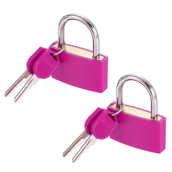1-9/16" Small Locks with Keys 2" Length, 2Pcs Suitcase Locks ABS Covered Solid Brass Anti Rust Waterproof Mini Luggage Padlock for Backpack Gym Locker Cabinet Boxes, Rose Red
