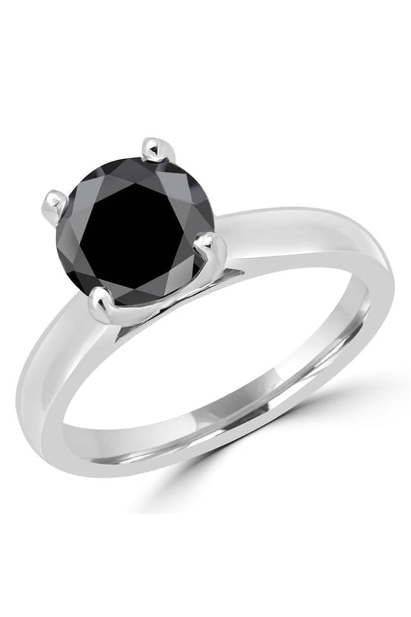 1.9 CT Classic Solitaire 4-Prong Round BlacK Diamond Engagement Ring in 14K