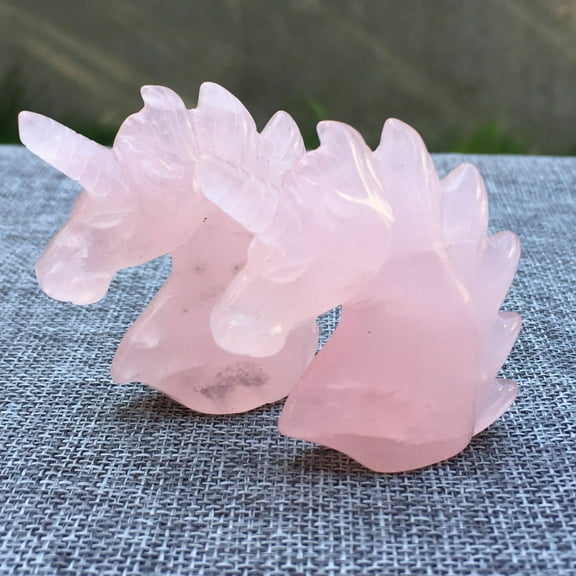1.9 Inch Hand Carved Rose Quartz Unicorn Crystal Skull Reiki Repair 1 Piece -