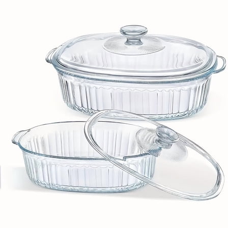 1.9 Oval Glass Casserole Dish with Glass Lid | Borosilicate Glass, Oven-Safe, Baking Dish by