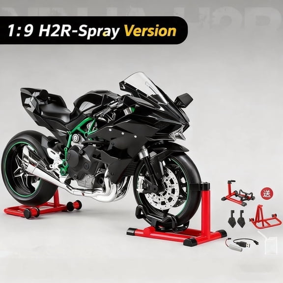 1:9 Scale Alloy Racing Motorcycle Model, Diecast Sports Bike Toy with Sound, Light & Spray Effect for Kids Gift Track Sports Bike Toy with Spray Sound Light