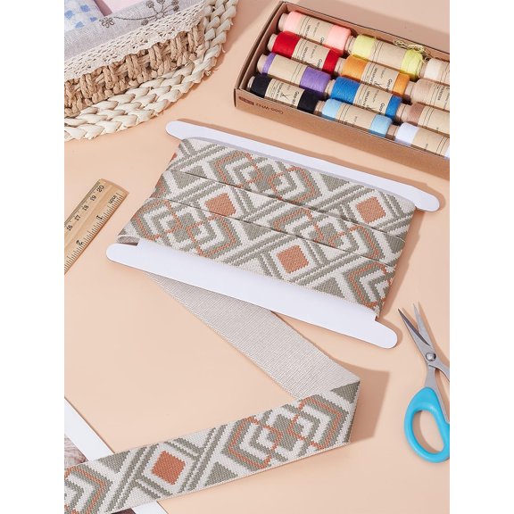 1.9 Yards Polypropylene Ribbon Jacquard Geometric Ribbon Flat with Cardboard Display Card Rhombus 1-1/2 inch(38mm) handmade