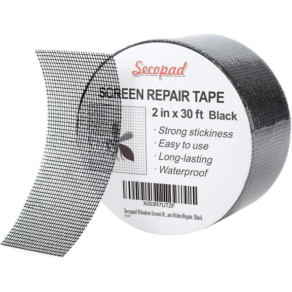 1.9" x 30 FT Window Screen Repair Tape – Fiberglass Mesh Patch Kit for Screen Door & Window Holes – Strong Adhesive, Waterproof, Black