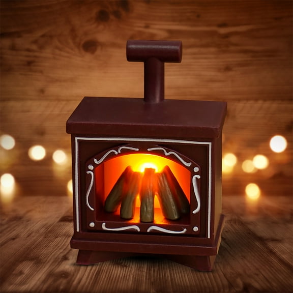 1.9"x1.2"x2.8" Plastic Mini Fireplace LED Light,Stove Style Fake Fire Flame Decor(Brown)