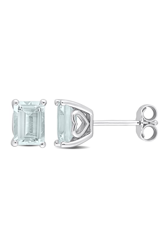1.90 Carat (Ctw) Clear-Light Aquamarine Emerald-Cut Solitaire Stud Earrings in Sterling Silver for Women