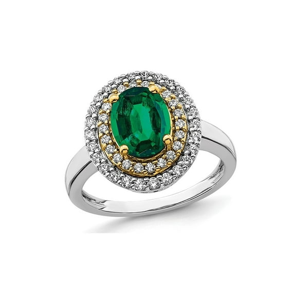 1.90 Carat (Ctw) Lab-Created Emerald Halo Ring in 14K White Gold with Lab-Grown Diamonds (SIZE 7)