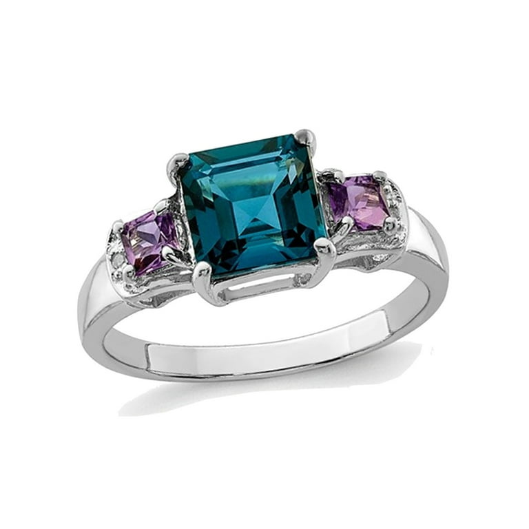 Sterling Silver London Blue Topaz, Amethyst And Diamond Ring Sterling Silver London Blue Topaz, Amethyst And Diamond Ring
