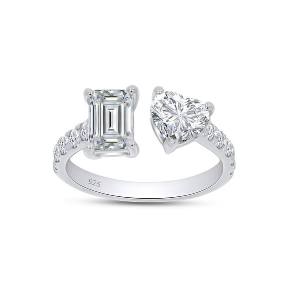 1.90 Carat Emerald, Heart & Round Cut Lab Created Moissanite Adjustable Toi Et Moi Half-Eternity Engagement Ring For Women In 14K White Gold Over Sterling Silver(G-H Color,VVS1 Clarity, 1.90 Cttw)-4
