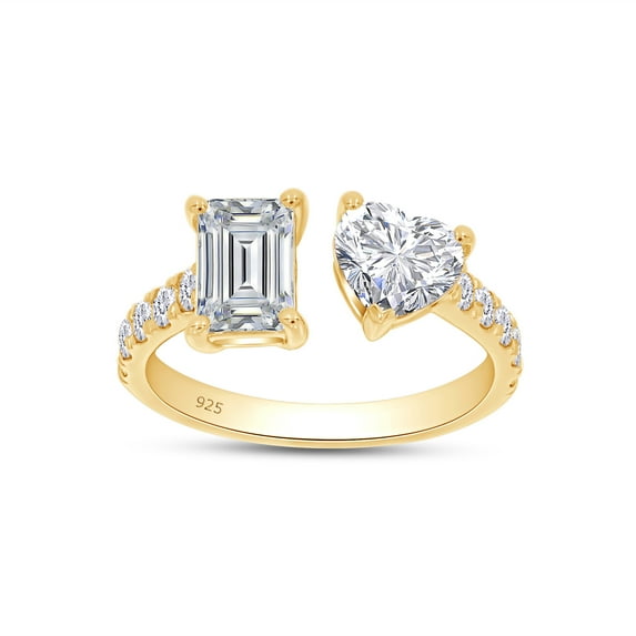 1.90 Carat Emerald, Heart & Round Cut Lab Created Moissanite Adjustable Toi Et Moi Half-Eternity Engagement Ring For Women In 14K Yellow Gold Over Sterling Silver(G-H Color,VVS1 Clarity, 1.90 Cttw)-10