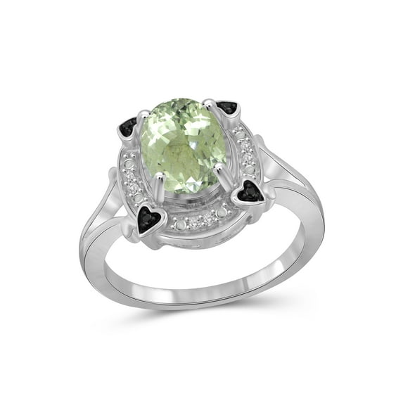 1.90 Carat T.W. Green Amethyst Gemstone and 1/20 Carat T.W. Black and White Diamond Ring