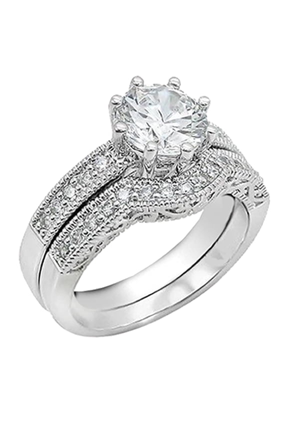 1.90 Carat TCW Round Brilliant Cut CZ 925 Sterling Silver Wedding Rings Bridal Set