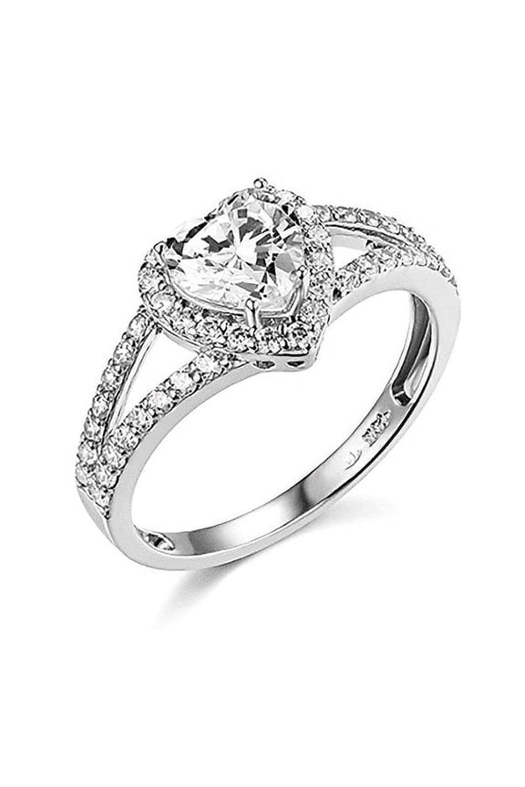 1.90 Ct Heart Shape Halo Solid 14K White Gold Engagement Wedding Promise Ring