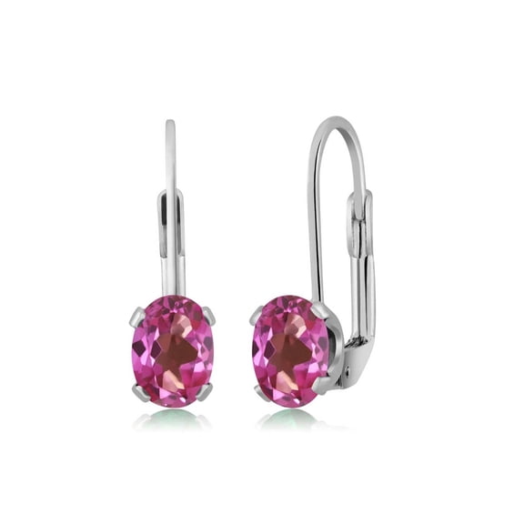 Gem Stone King 1.90 Ct Oval Pink Mystic Topaz Silver Plated 4-prong Leverback Earrings 7x5mm