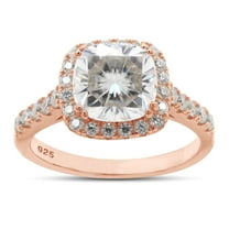 1.90 ct. t.w Center 7.5MM Cushion Cut Lab Created Moissanite Diamond Solitaire Halo Engagement Ring In 14k Rose Gold Over Sterling Silver (VVS1 Clarity) Ring Size-4.5