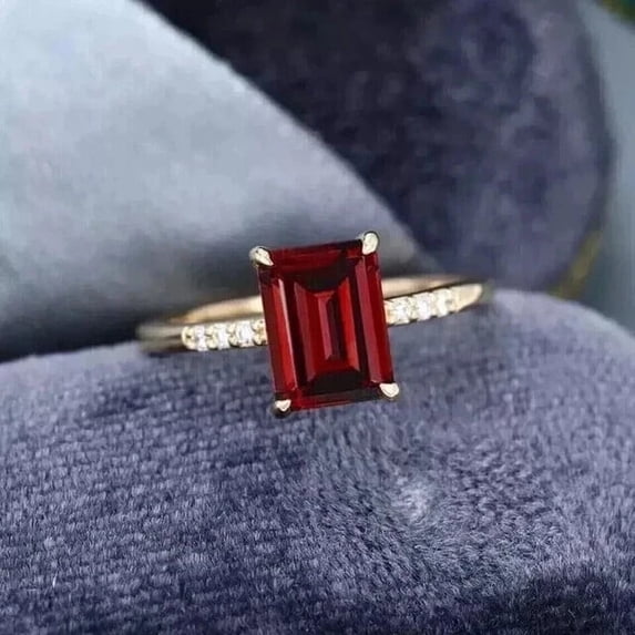 1.90Ct Emerald Cut Simulated Red Garnet Women's Wedding Ring 14K Yellow Gold Plated