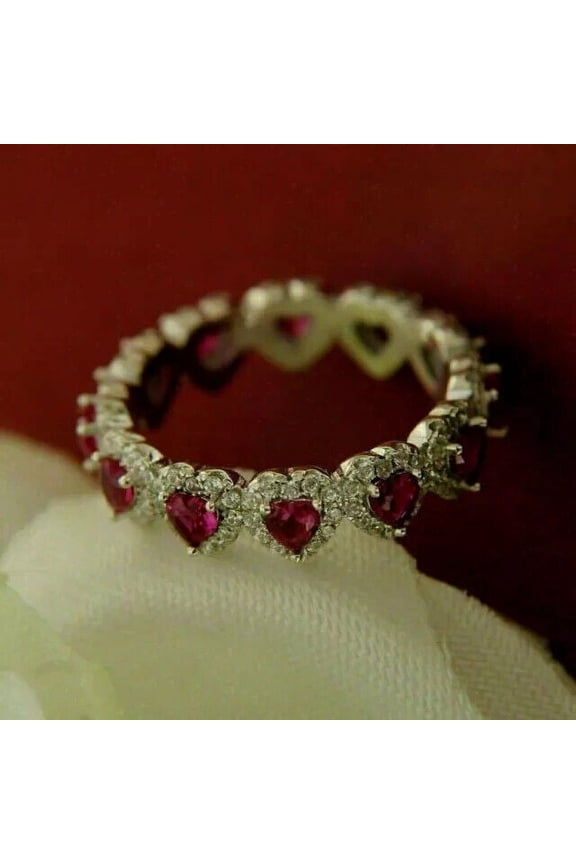 1.90Ct Heart Cut Lab Created Red Ruby Women's Engagement Ring 14K White Gold Plated.