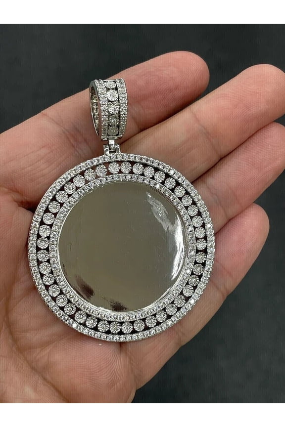 1.90Ct Lab Created Diamond Picture Frame Memory Pendant 14K White Gold Plated