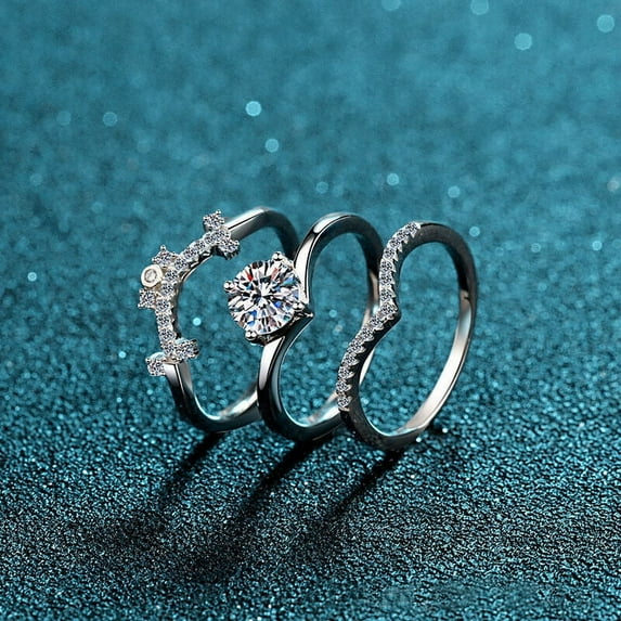 1.90Ct Round Cut Lab Created Diamond Women's Wedding Trio Ring Set 14K White Gold Plated