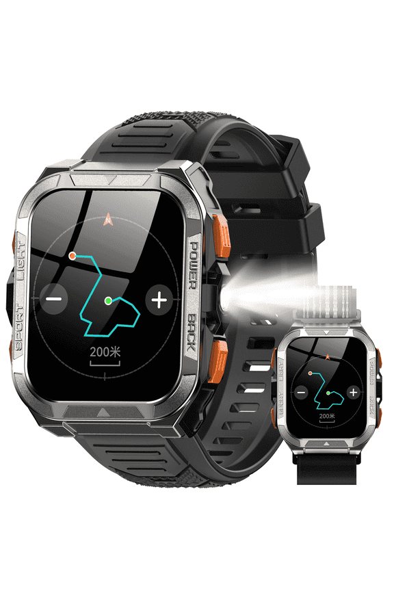 GPS Smart Watch for Men with Compass & LED Flashlight, Bluetooth Call, AI Voice Assistant, Multi-Sport Fitness Tracker for Android iPhone, Black