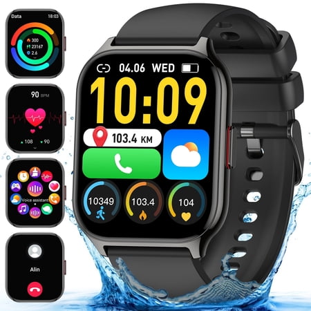 1.91-inch Men Women's Smartwatch with Answer/Make Calls/100+ Sports Modes/Message Reminder, IP67 Waterproof Step Tracker Activity Fitness Tracker Watch for Android iPhone Devices