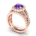 thumbnail image 1 of 1.92 ct Brilliant Round Cut Natural Amethyst 14k Rose Gold Halo Solitaire with Accents Engagement Bridal Wedding Ring Band Set size 9.75, 1 of 7