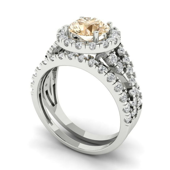 1.92 ct Brilliant Round Cut Natural Morganite 18K White Gold Halo Solitaire with Accents Engagement Bridal Wedding Ring Band Set size 10