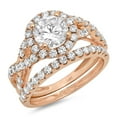 thumbnail image 1 of 1.92 ct Brilliant Round Cut Real Genuine Natural Diamond VS1-VS2 G-H 18K Rose Gold Halo Engagement Wedding Bridal Set Designer Ring bW/ Set size 3.5, 1 of 7