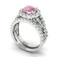 thumbnail image 1 of 1.92 ct Brilliant Round Cut Pink Zircon 18K White Gold Halo Solitaire with Accents Engagement Bridal Wedding Ring Band Set size 3.75, 1 of 7