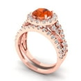 thumbnail image 1 of 1.92 ct Brilliant Round Cut Red Zircon 18K Rose Gold Halo Solitaire with Accents Engagement Bridal Wedding Ring Band Set size 5.5, 1 of 7
