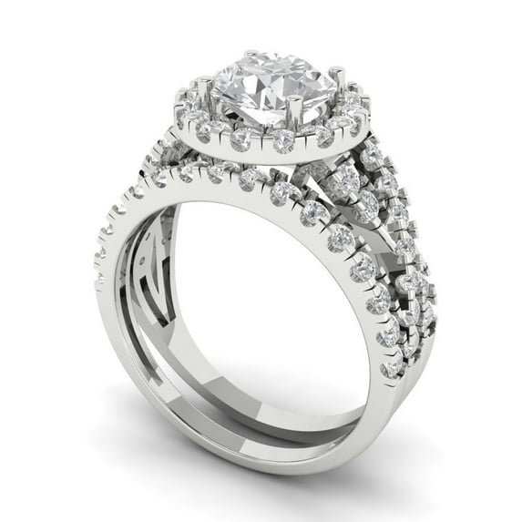 1.92 ct Brilliant Round Cut Moissanite 14k White Gold Halo Solitaire with Accents Engagement Bridal Wedding Ring Band Set size 9