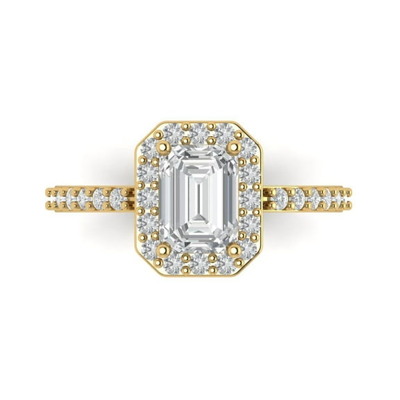 1.92 ctw with Simulated Diamond Halo Accents Anniversary Ring for Women | Emerald Cut Moissanite | Hyperallergenic Solid 14K Yellow Gold