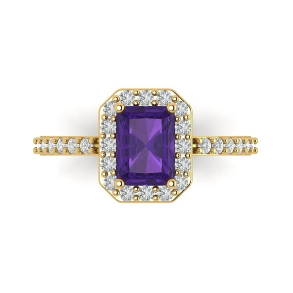 1.92 ct Emerald Cut Natural Amethyst Halo Engagement Ring for Women in 18K Yellow Gold